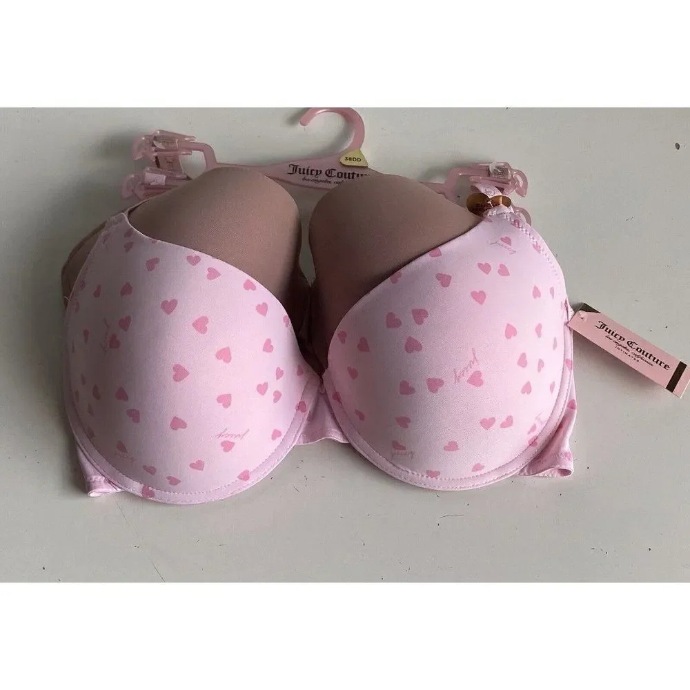 2 Pack Juicy Couture Bra Show Me Off JC3819 Hearts Valentine’s Pink Nude Sz 38DD